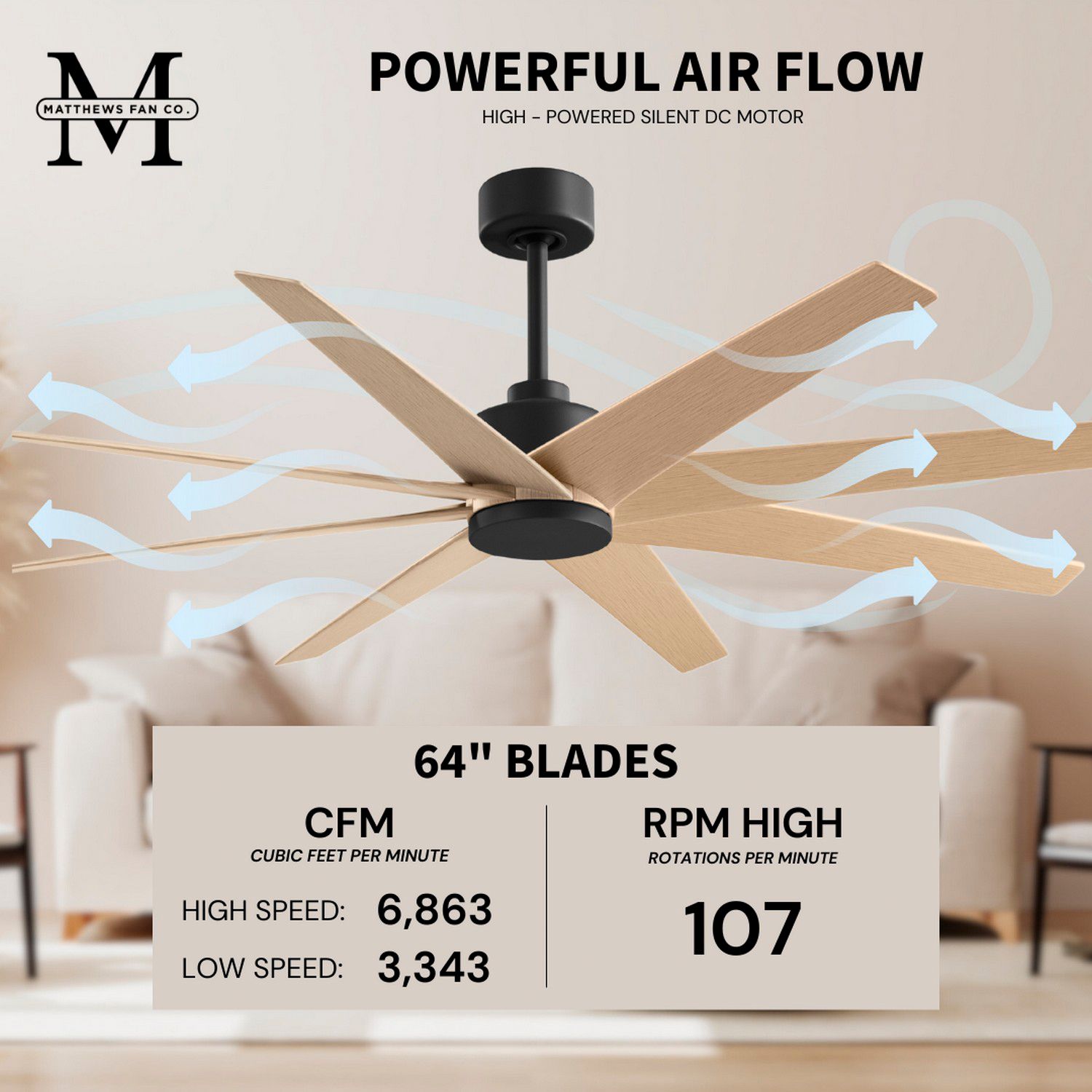Image 7 Ariella 64" 8-Blade Matte Black Ceiling Fan w/ Light Maple Blades more views