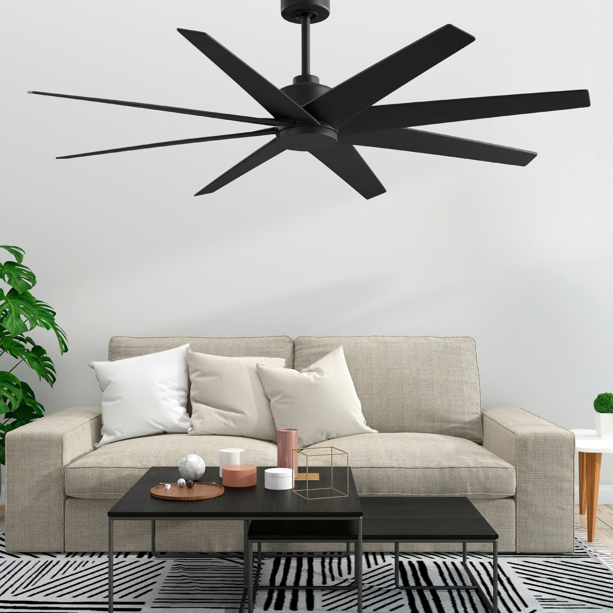 Image 3 Ariella 64" 8-Blade Matte Black Ceiling Fan w/ Matte Black Blades more views