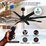 7_Ariella 64" 8-Blade Matte Black Ceiling Fan w/ Matte Black Blades more views