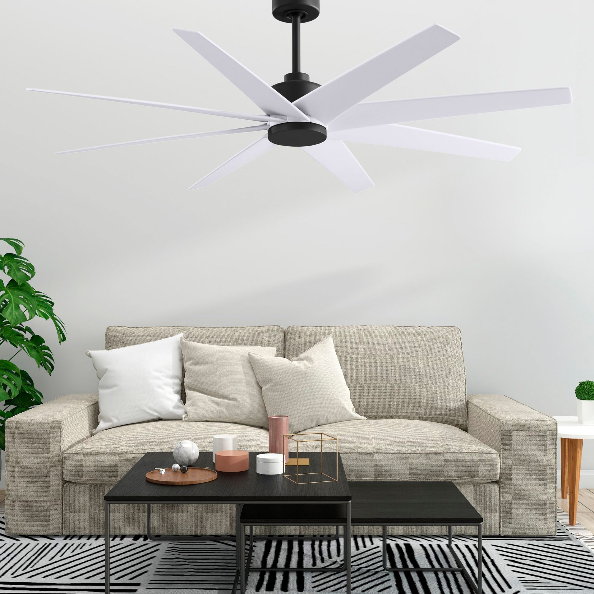 Image 2 Ariella 64" 8-Blade Matte Black Ceiling Fan w/ Matte White Blades more views