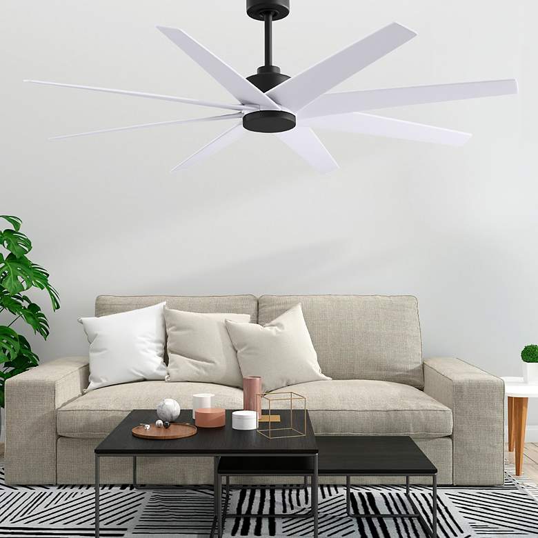 Image 2 Ariella 64" 8-Blade Matte Black Ceiling Fan w/ Matte White Blades more views