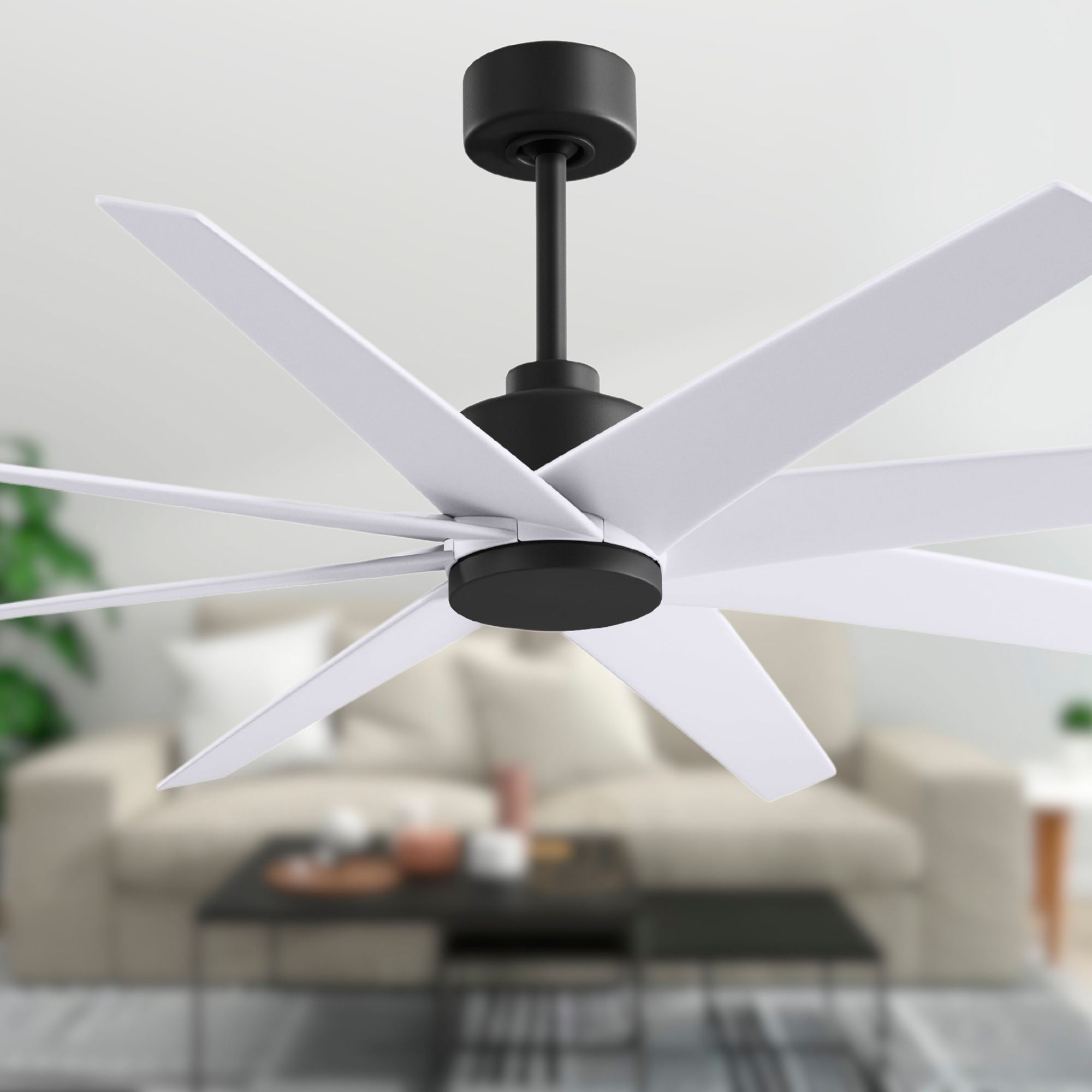 Image 3 Ariella 64" 8-Blade Matte Black Ceiling Fan w/ Matte White Blades more views