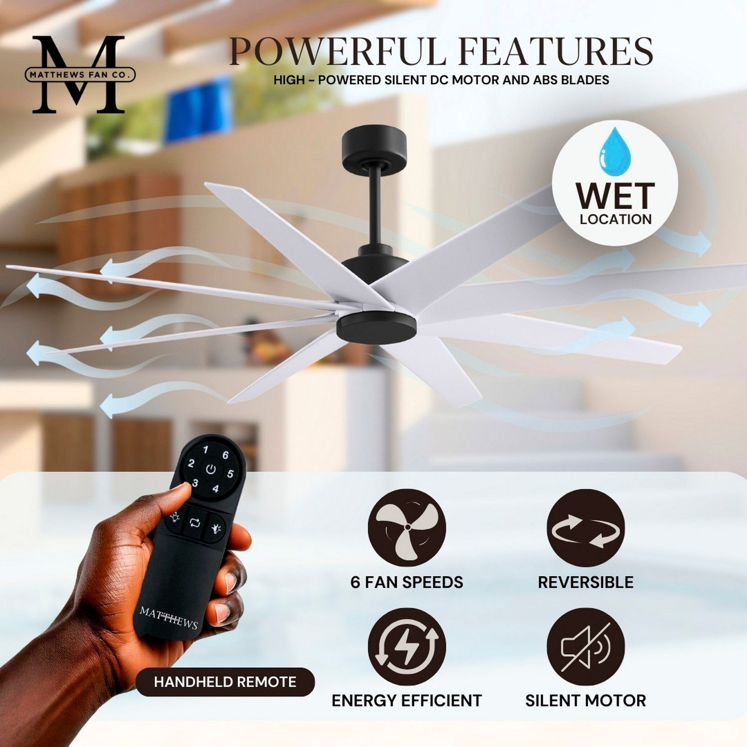 Image 6 Ariella 64" 8-Blade Matte Black Ceiling Fan w/ Matte White Blades more views