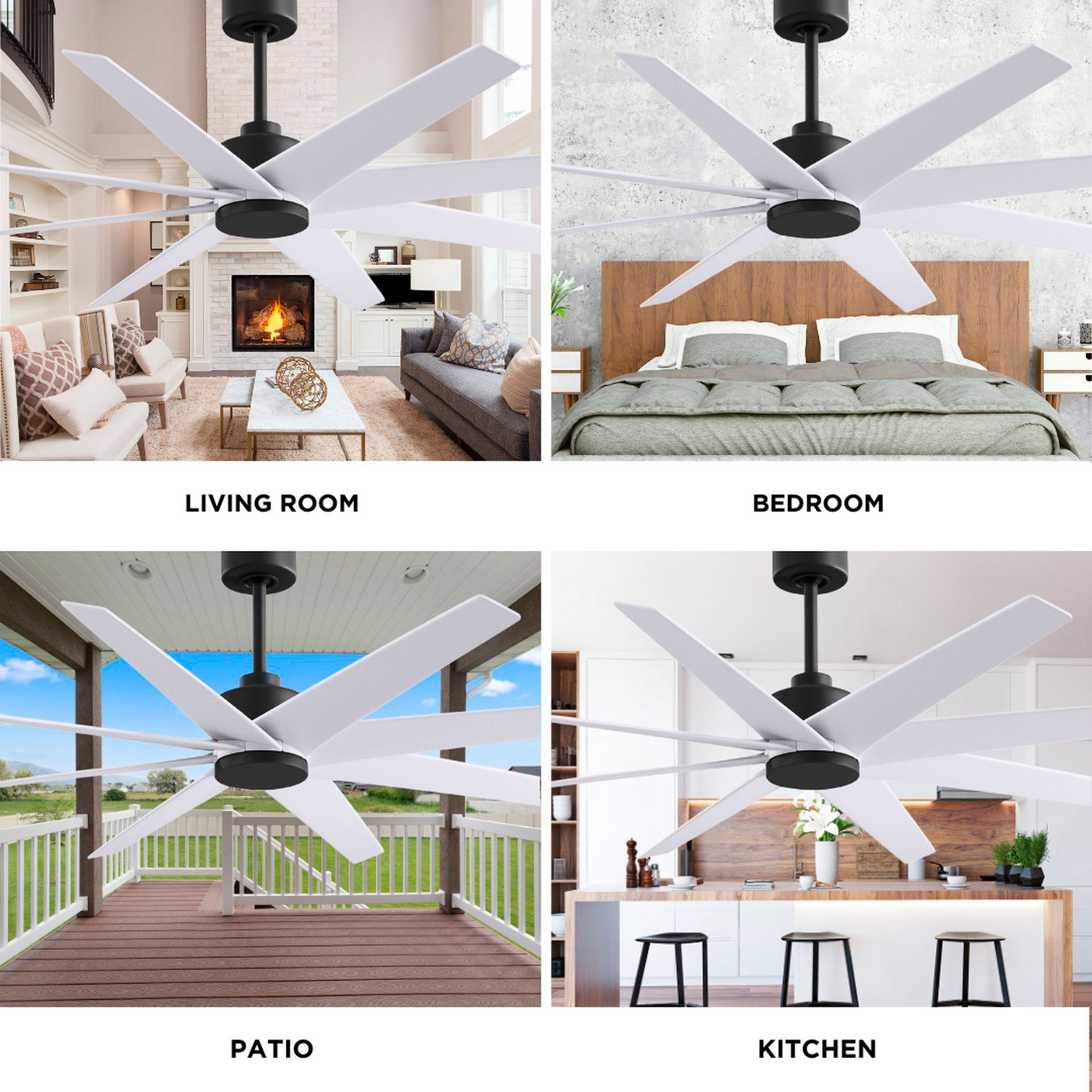 Ariella 64" 8-Blade Matte Black Ceiling Fan w/ Matte White Blades