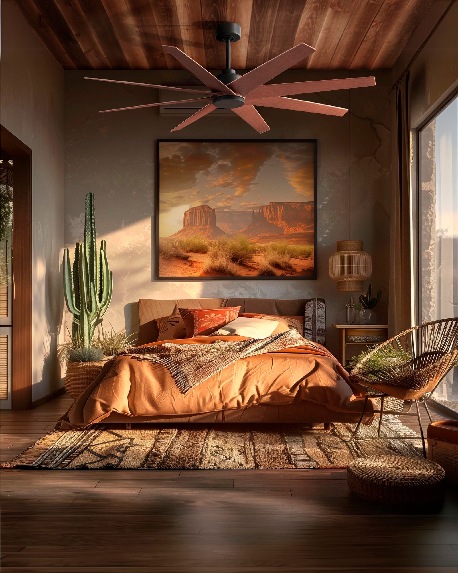 Image 2 Ariella 64" 8-Blade Matte Blavck Ceiling Fan w/ Walnut Blades more views