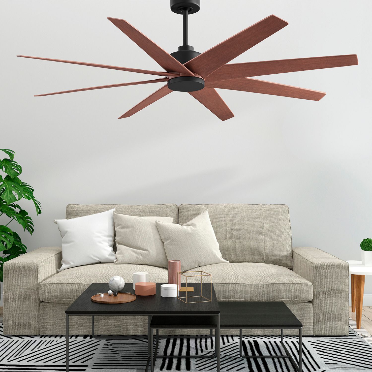 Image 3 Ariella 64" 8-Blade Matte Blavck Ceiling Fan w/ Walnut Blades more views