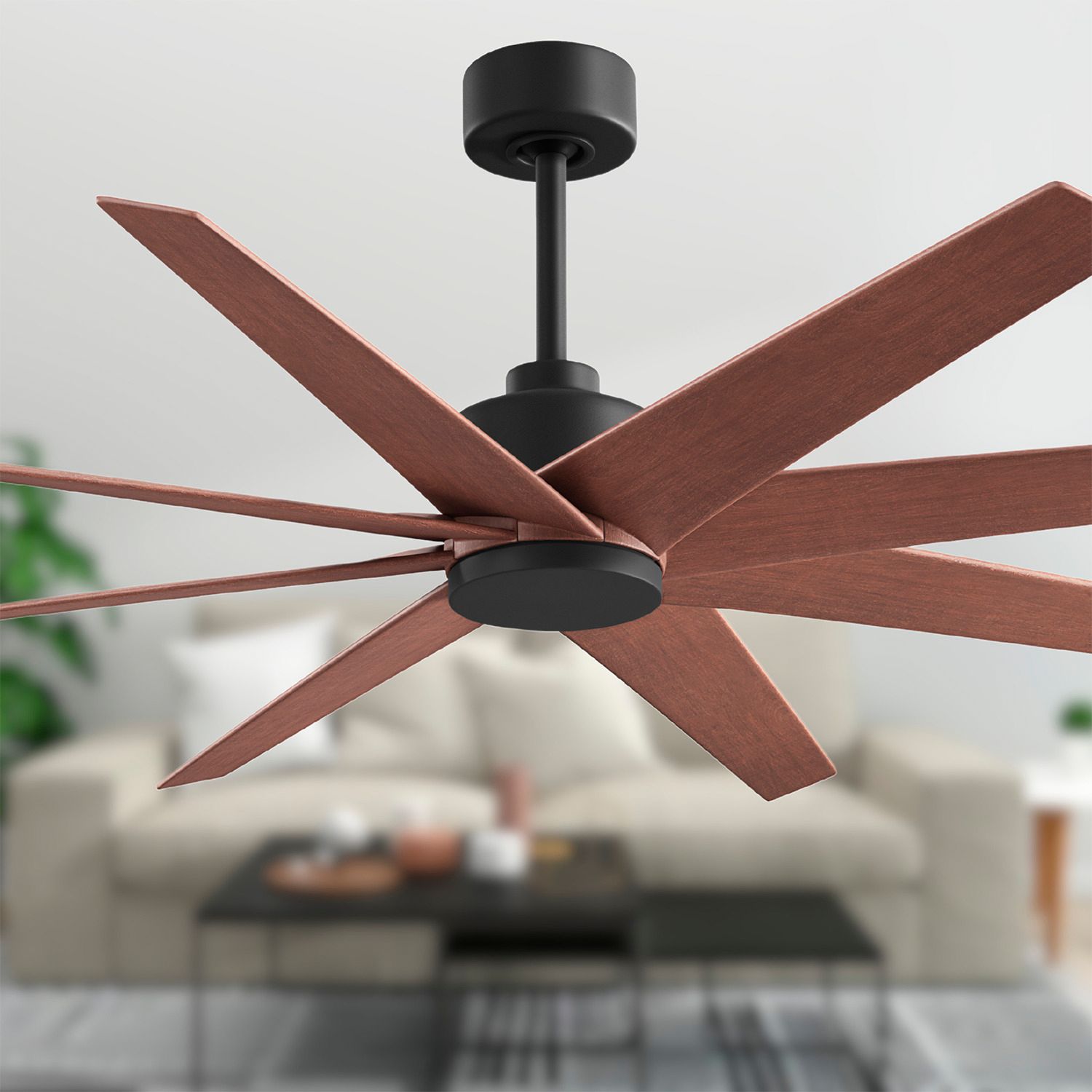 Image 4 Ariella 64" 8-Blade Matte Blavck Ceiling Fan w/ Walnut Blades more views