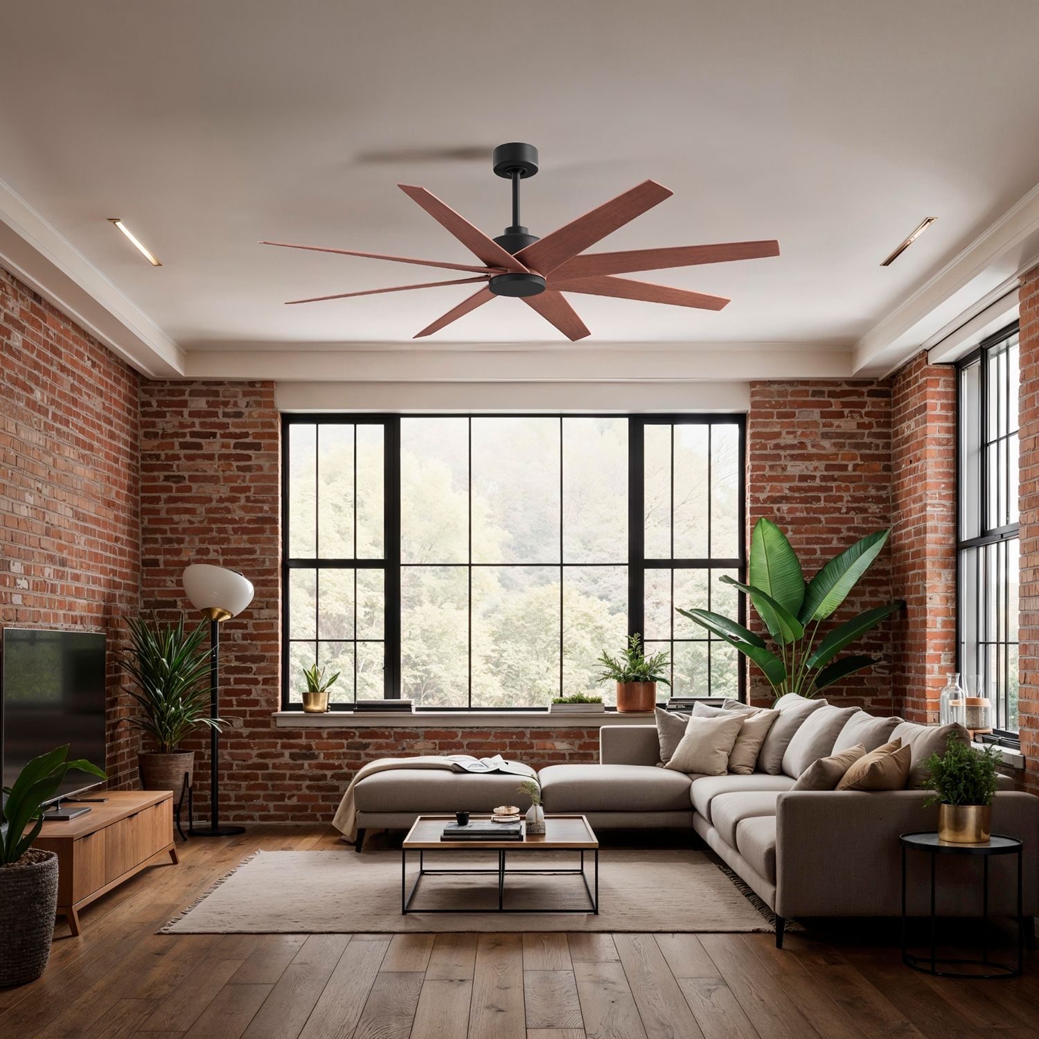 Image 5 Ariella 64" 8-Blade Matte Blavck Ceiling Fan w/ Walnut Blades more views