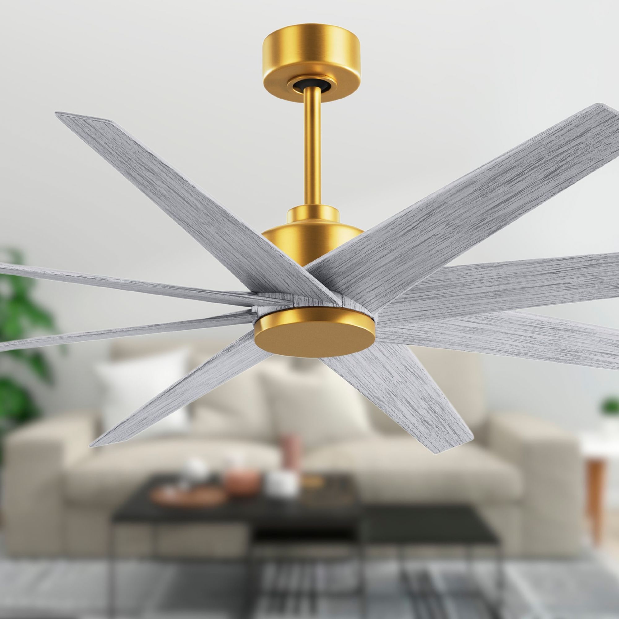 Image 3 Ariella 64"W 8 Blade Brushed Brass Ceiling Fan w/ Barn Wood Tone Blade more views