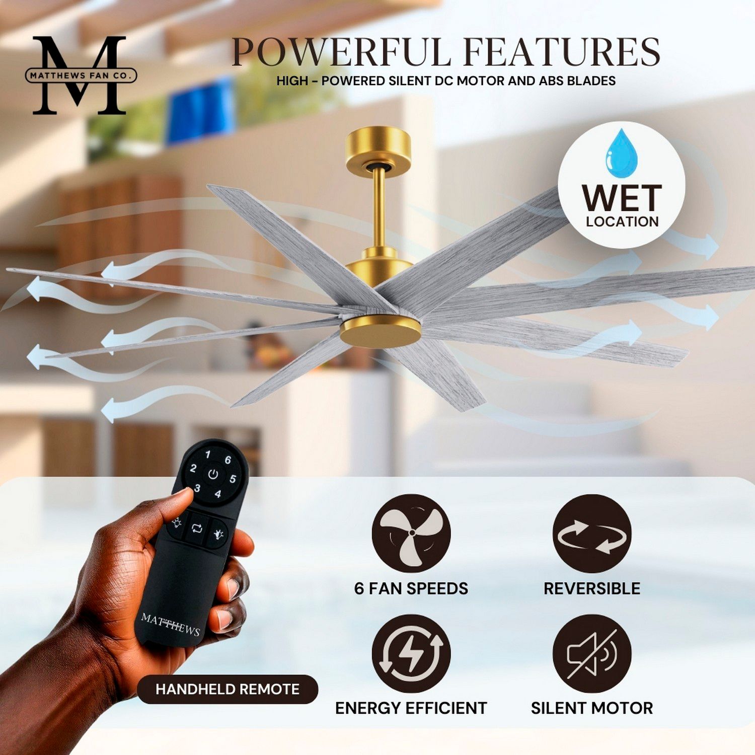 Image 6 Ariella 64"W 8 Blade Brushed Brass Ceiling Fan w/ Barn Wood Tone Blade more views