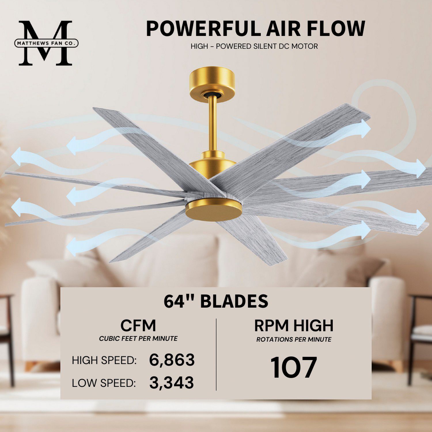 Image 7 Ariella 64"W 8 Blade Brushed Brass Ceiling Fan w/ Barn Wood Tone Blade more views