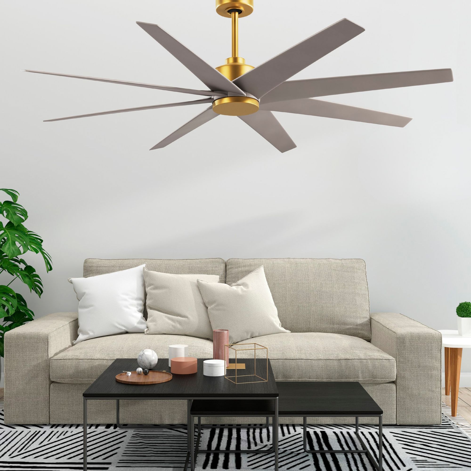 Image 2 Ariella 64"W 8 Blade Brushed Brass Ceiling Fan w/ Brushed Nickel Blade more views