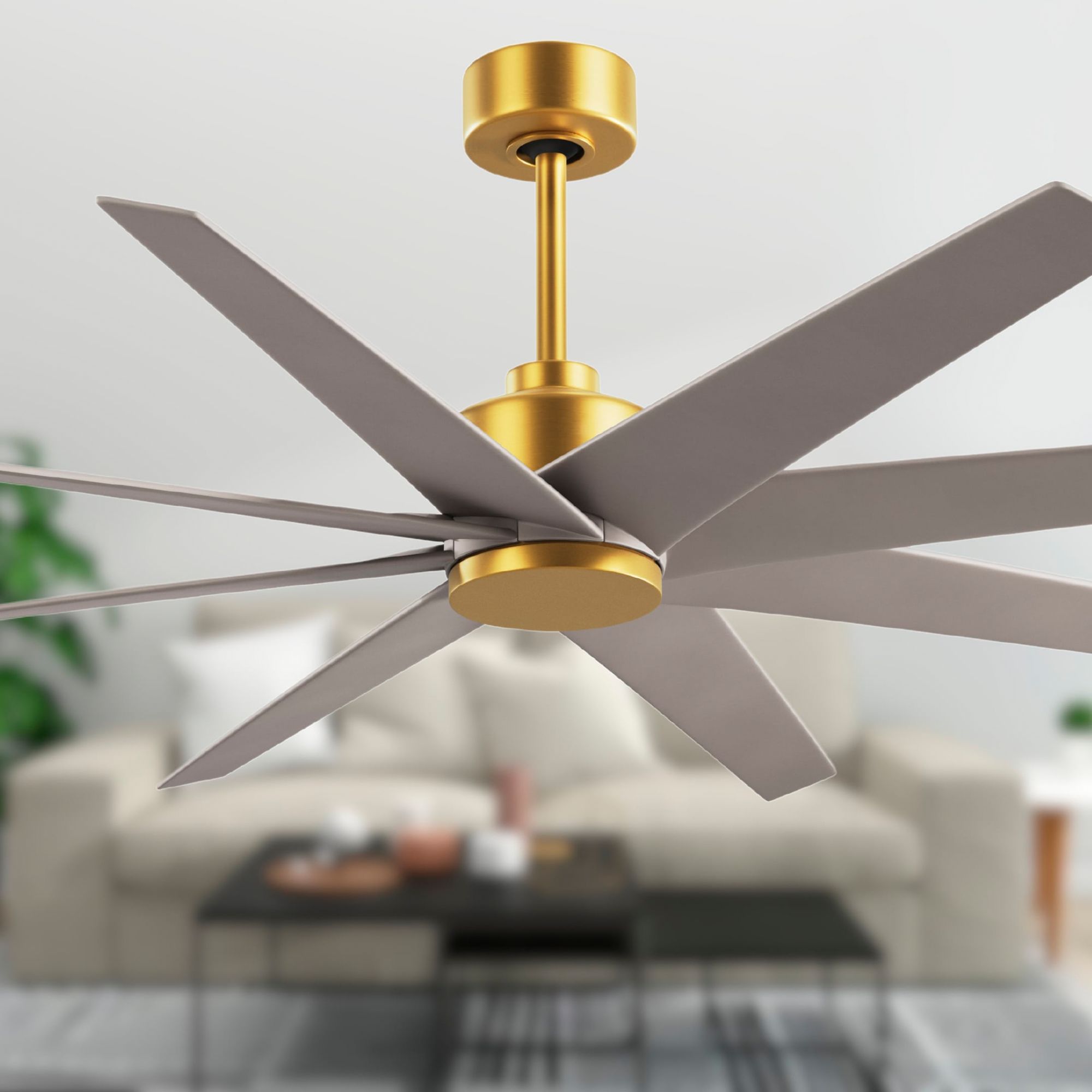 Image 3 Ariella 64"W 8 Blade Brushed Brass Ceiling Fan w/ Brushed Nickel Blade more views