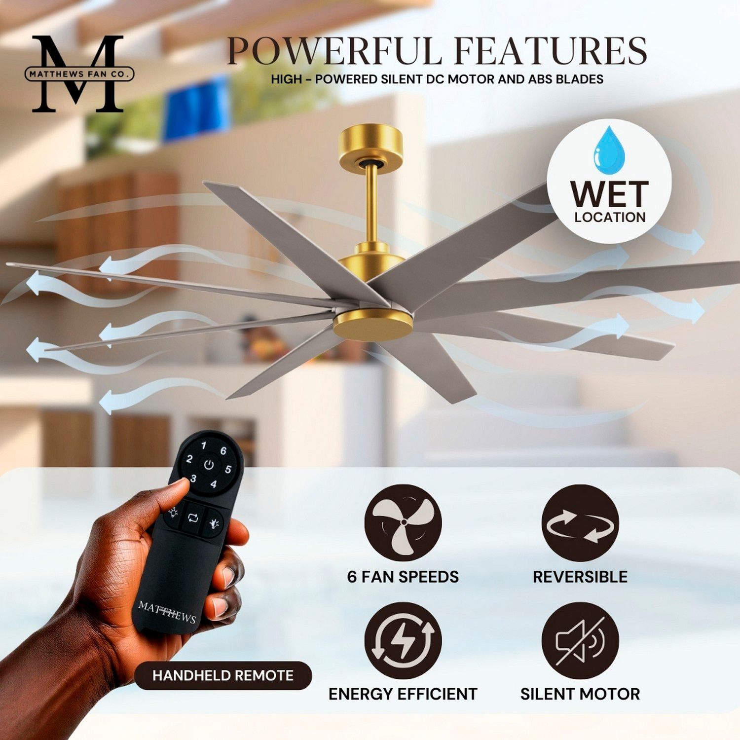 Image 6 Ariella 64"W 8 Blade Brushed Brass Ceiling Fan w/ Brushed Nickel Blade more views