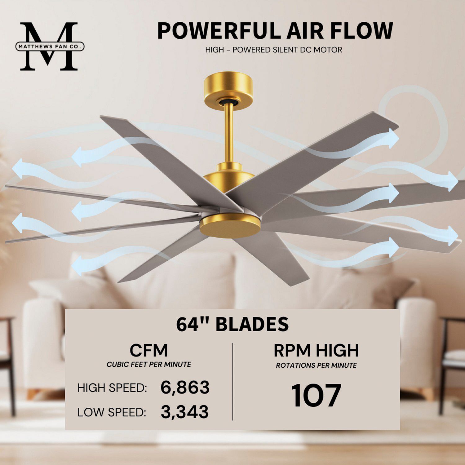 Image 7 Ariella 64"W 8 Blade Brushed Brass Ceiling Fan w/ Brushed Nickel Blade more views