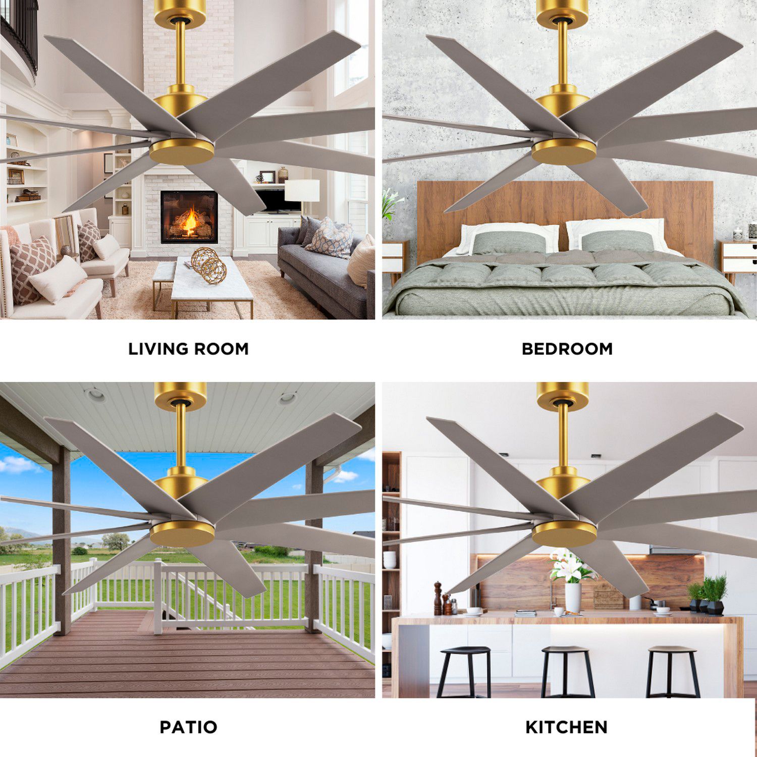 Ariella 64"W 8 Blade Brushed Brass Ceiling Fan w/ Brushed Nickel Blade