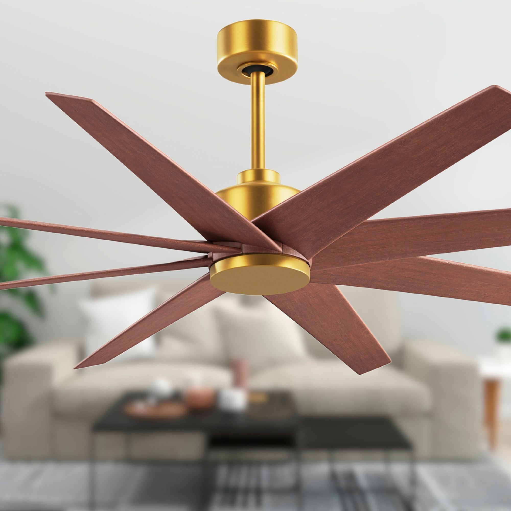 Image 3 Ariella 64"W 8 Blade Brushed Brass Ceiling Fan w/ Walnut Tone Blades more views