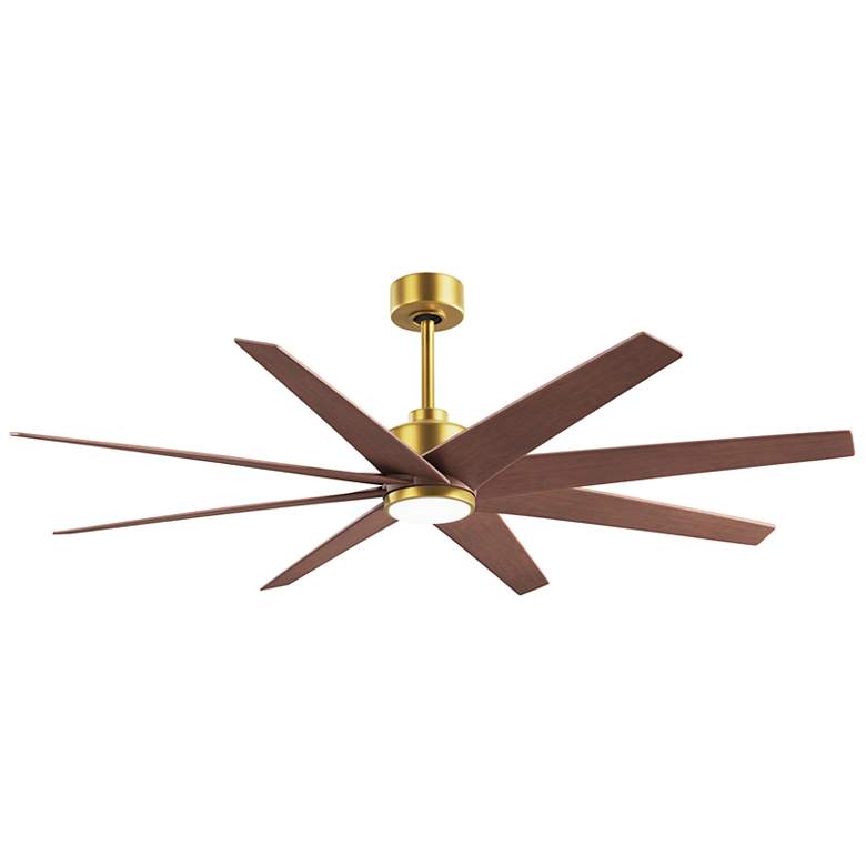 Image 1 Ariella 64"W 8 Blade Brushed Brass LED Ceiling Fan w/ Walnut Tone Blad