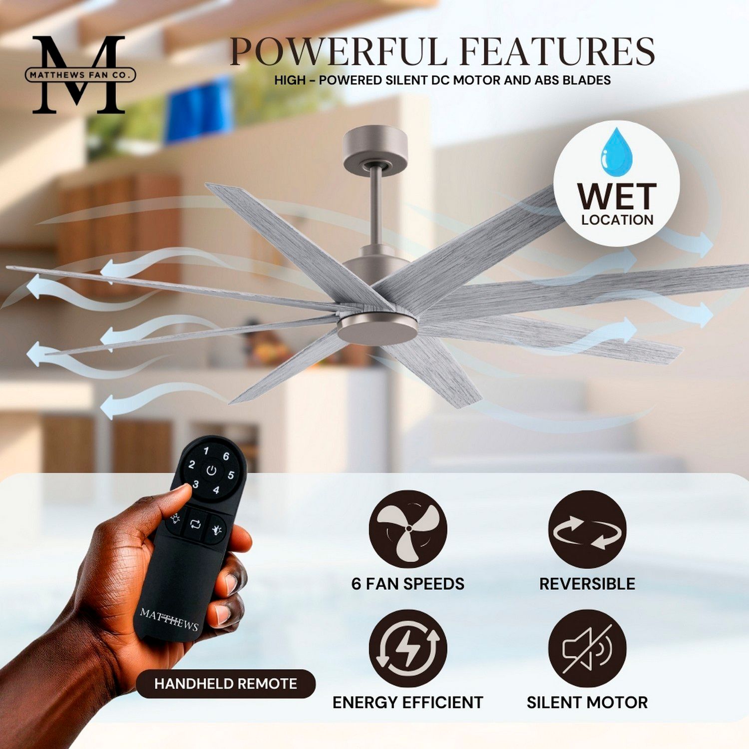 Image 6 Ariella 64"W 8 Blade Brushed Nickel Ceiling Fan w/ Barn Wood Tone Blad more views