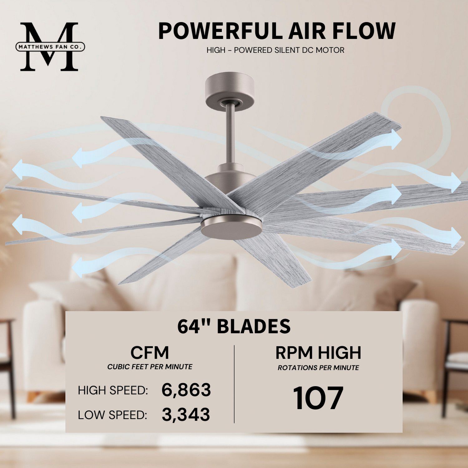 Image 7 Ariella 64"W 8 Blade Brushed Nickel Ceiling Fan w/ Barn Wood Tone Blad more views