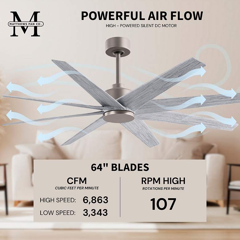 Image 7 Ariella 64"W 8 Blade Brushed Nickel Ceiling Fan w/ Barn Wood Tone Blad more views