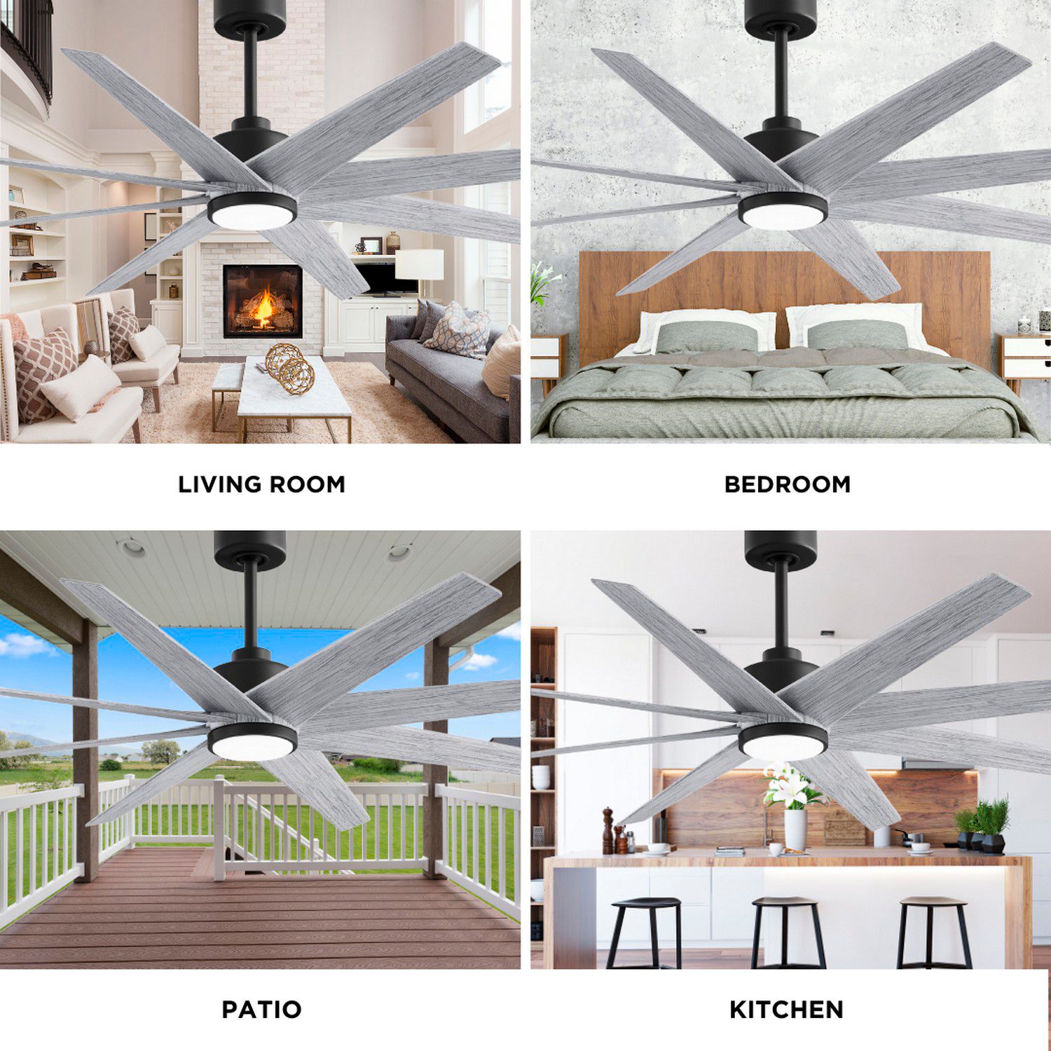 Ariella 64"W 8 Blade Matte Black LED Ceiling Fan w/ Barn Wood Tone Bla