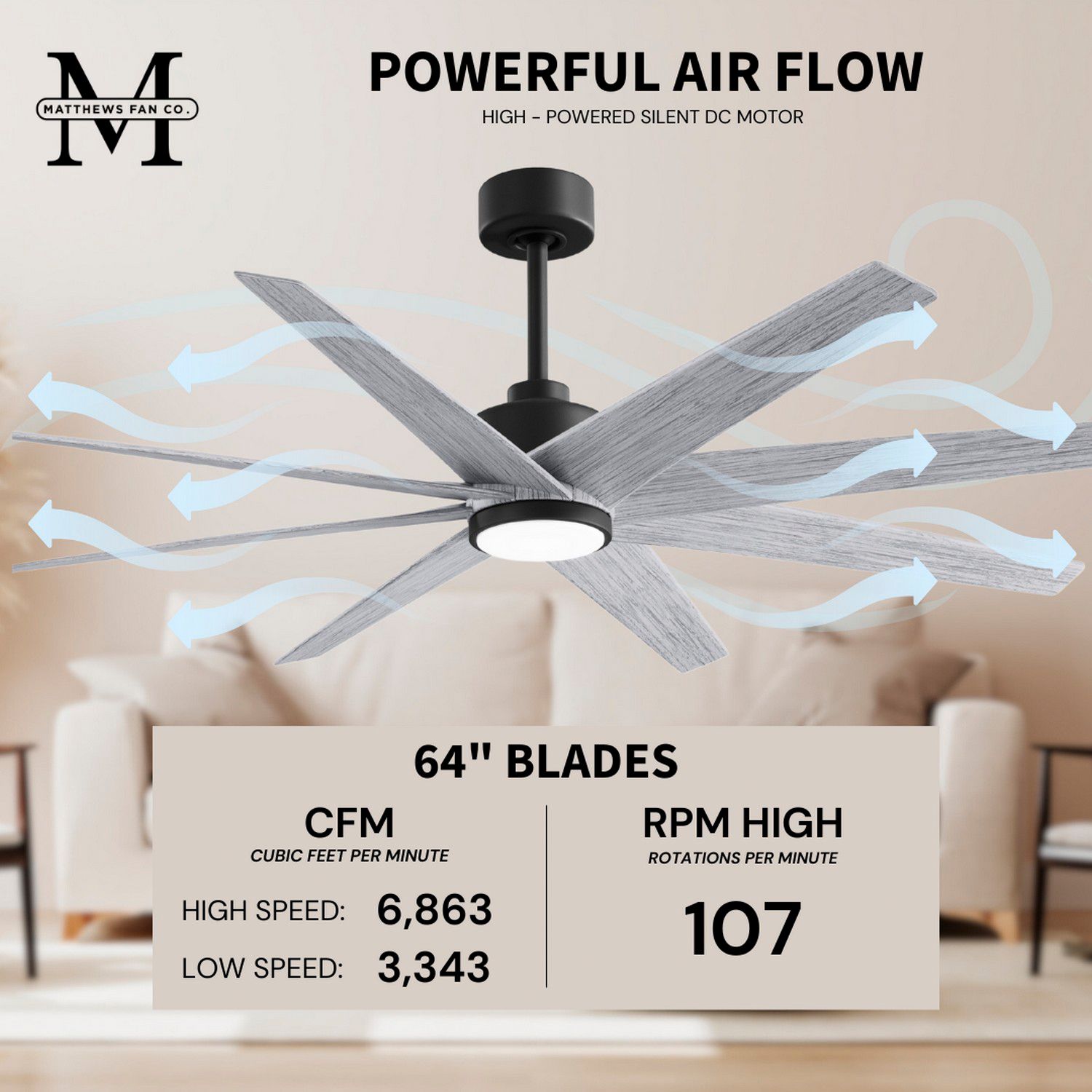Ariella 64"W 8 Blade Matte Black LED Ceiling Fan w/ Barn Wood Tone Bla