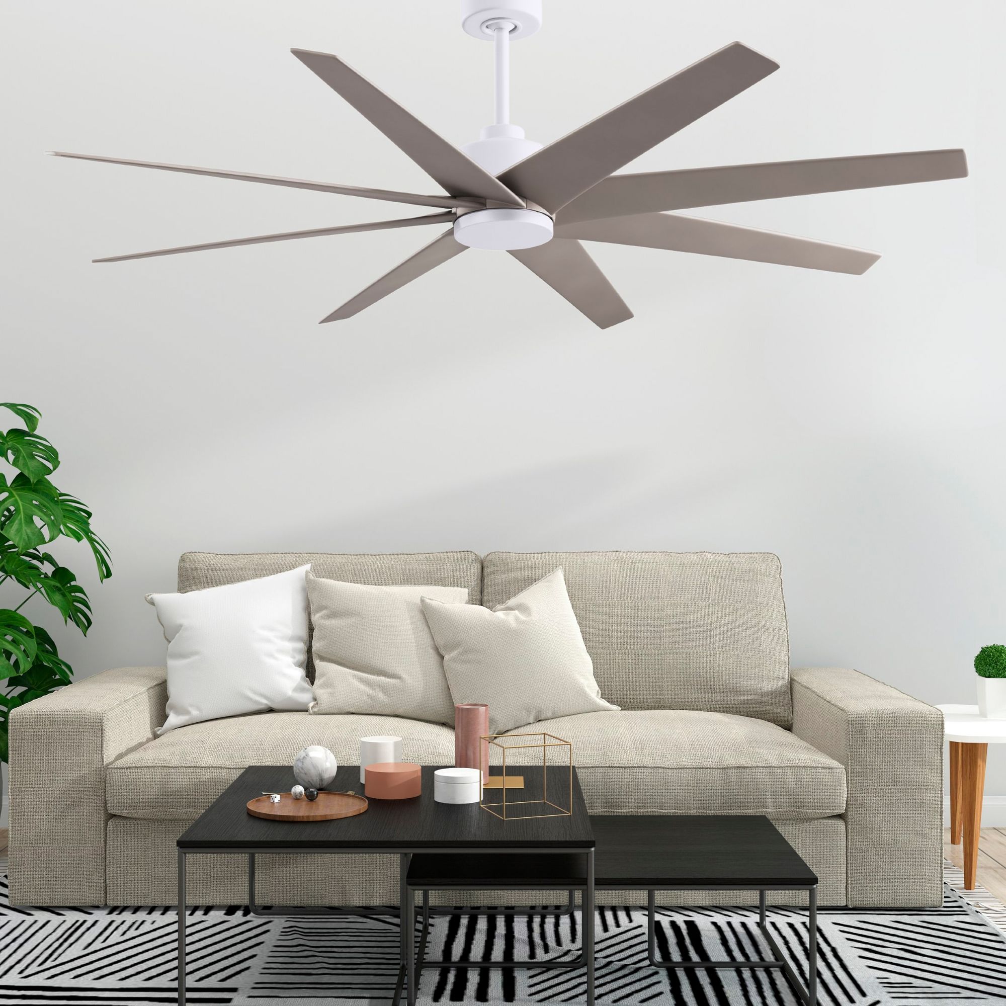 Image 2 Ariella 64"W 8 Blade Matte White Ceiling Fan w/ Brushed Nickel Blades more views