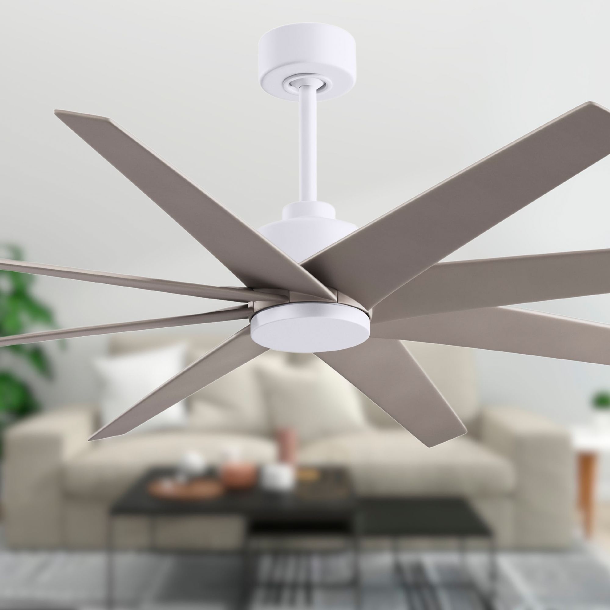 Image 3 Ariella 64"W 8 Blade Matte White Ceiling Fan w/ Brushed Nickel Blades more views