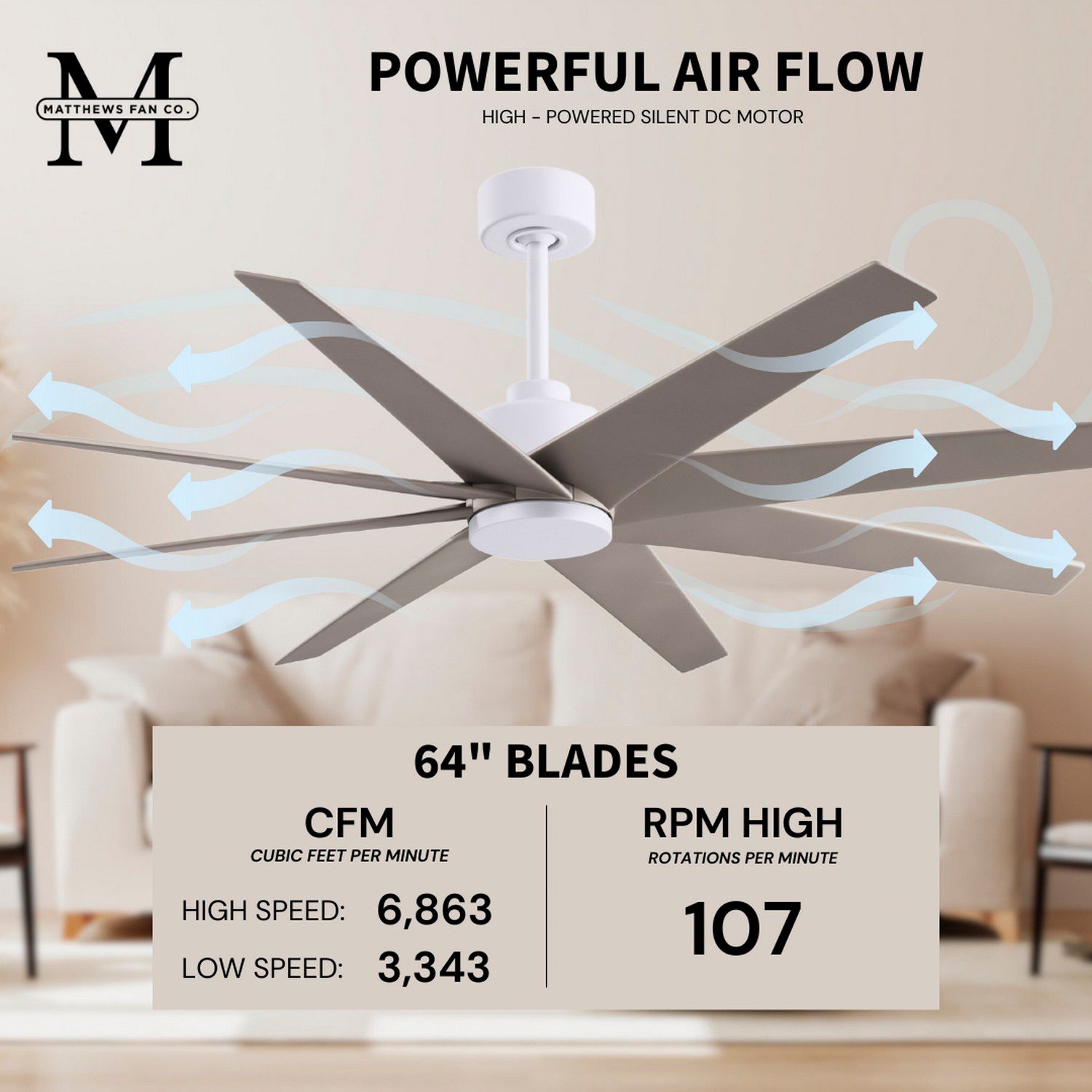Image 7 Ariella 64"W 8 Blade Matte White Ceiling Fan w/ Brushed Nickel Blades more views