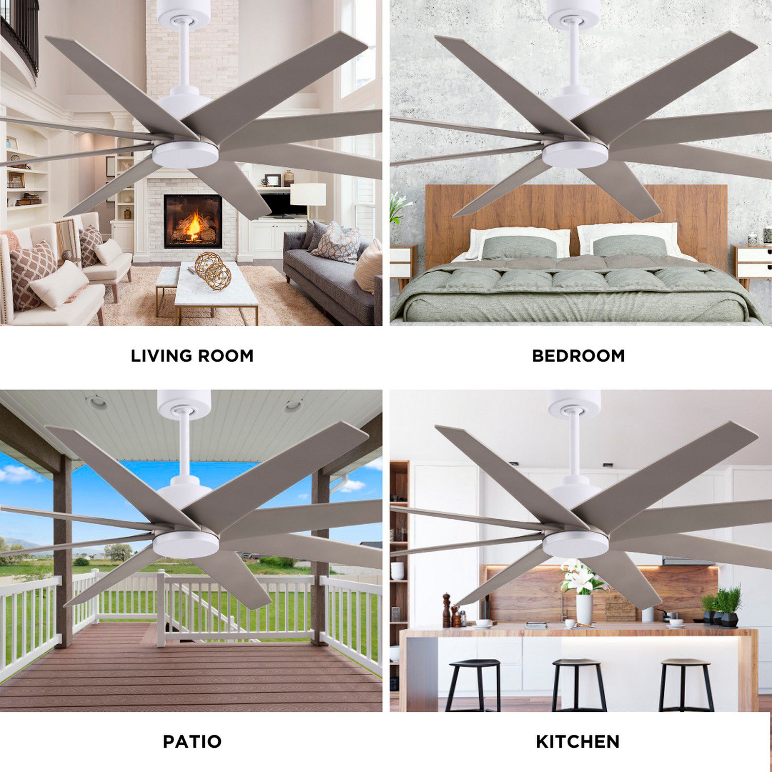 Ariella 64"W 8 Blade Matte White Ceiling Fan w/ Brushed Nickel Blades