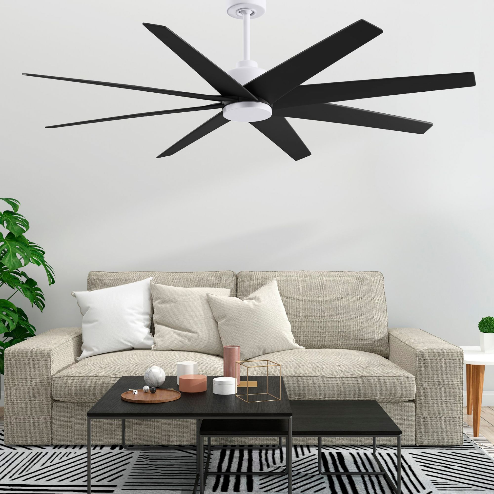 Image 2 Ariella 64"W 8 Blade Matte White Ceiling Fan w/ Matte Black Blades more views