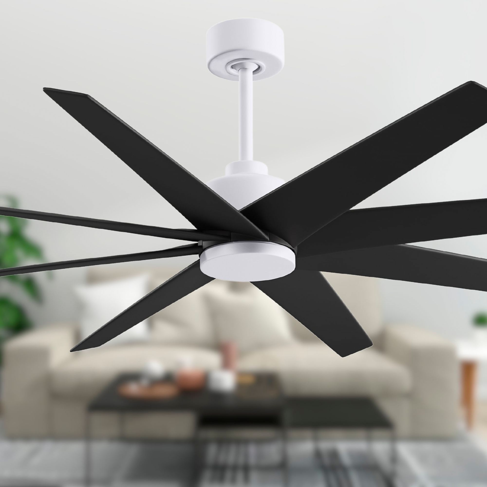 Image 3 Ariella 64"W 8 Blade Matte White Ceiling Fan w/ Matte Black Blades more views