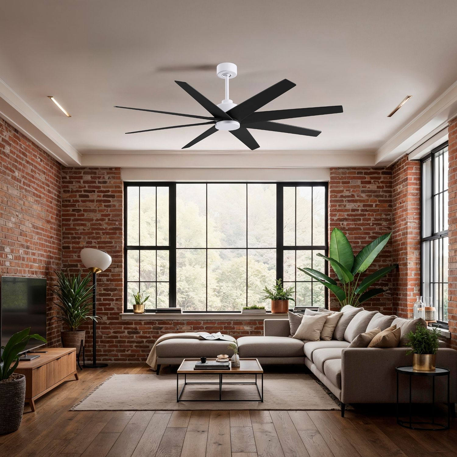 Image 4 Ariella 64"W 8 Blade Matte White Ceiling Fan w/ Matte Black Blades more views