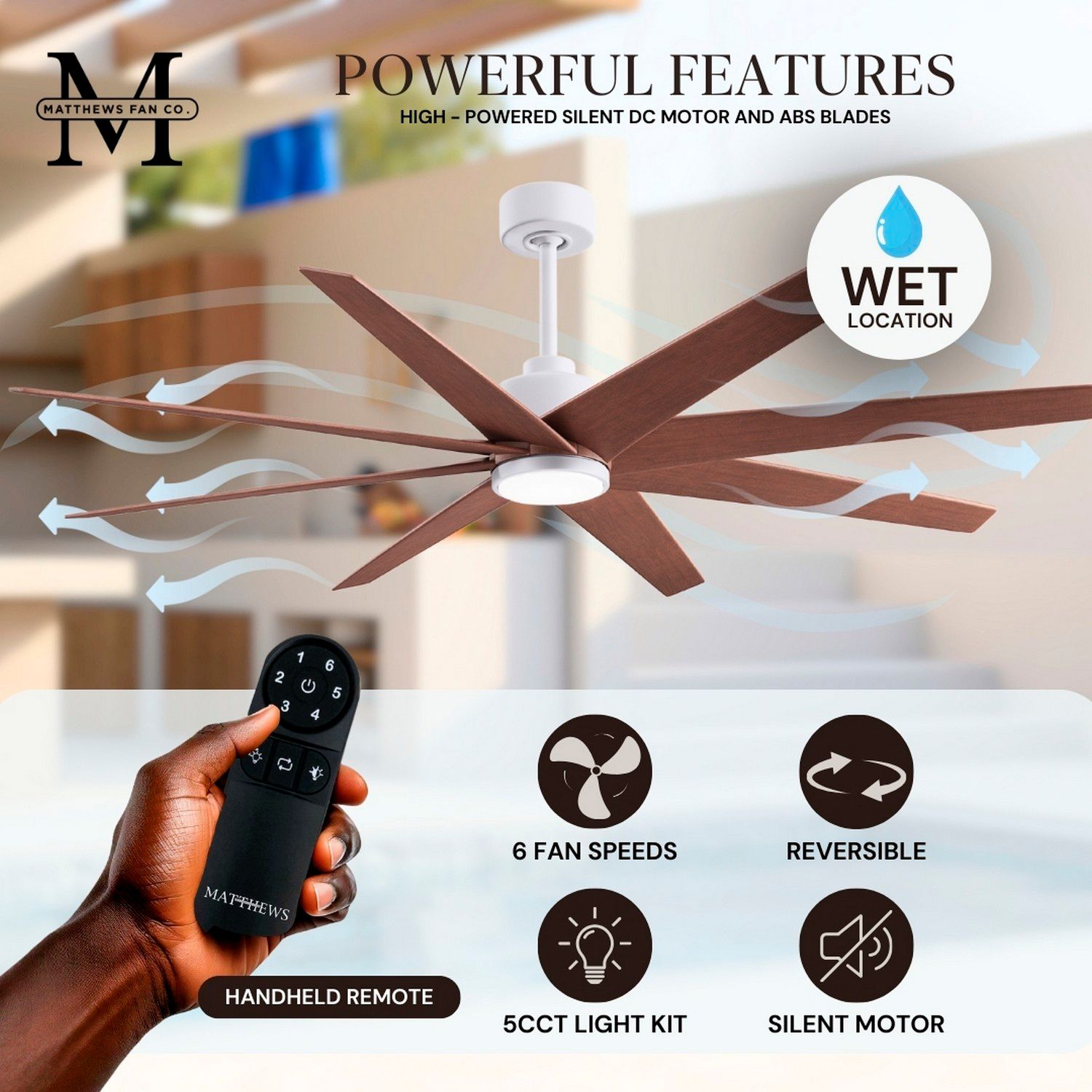 Image 5 Ariella 64"W 8 Blade Matte White LED Ceiling Fan w/ Walnut Tone Blades more views