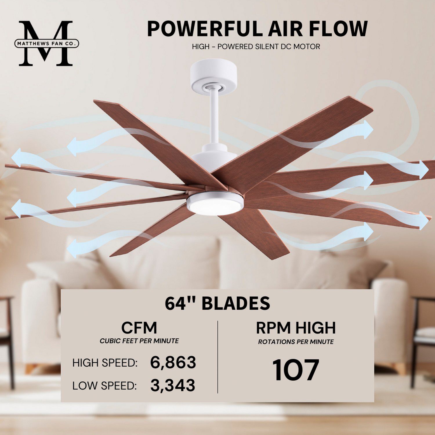 Image 6 Ariella 64"W 8 Blade Matte White LED Ceiling Fan w/ Walnut Tone Blades more views