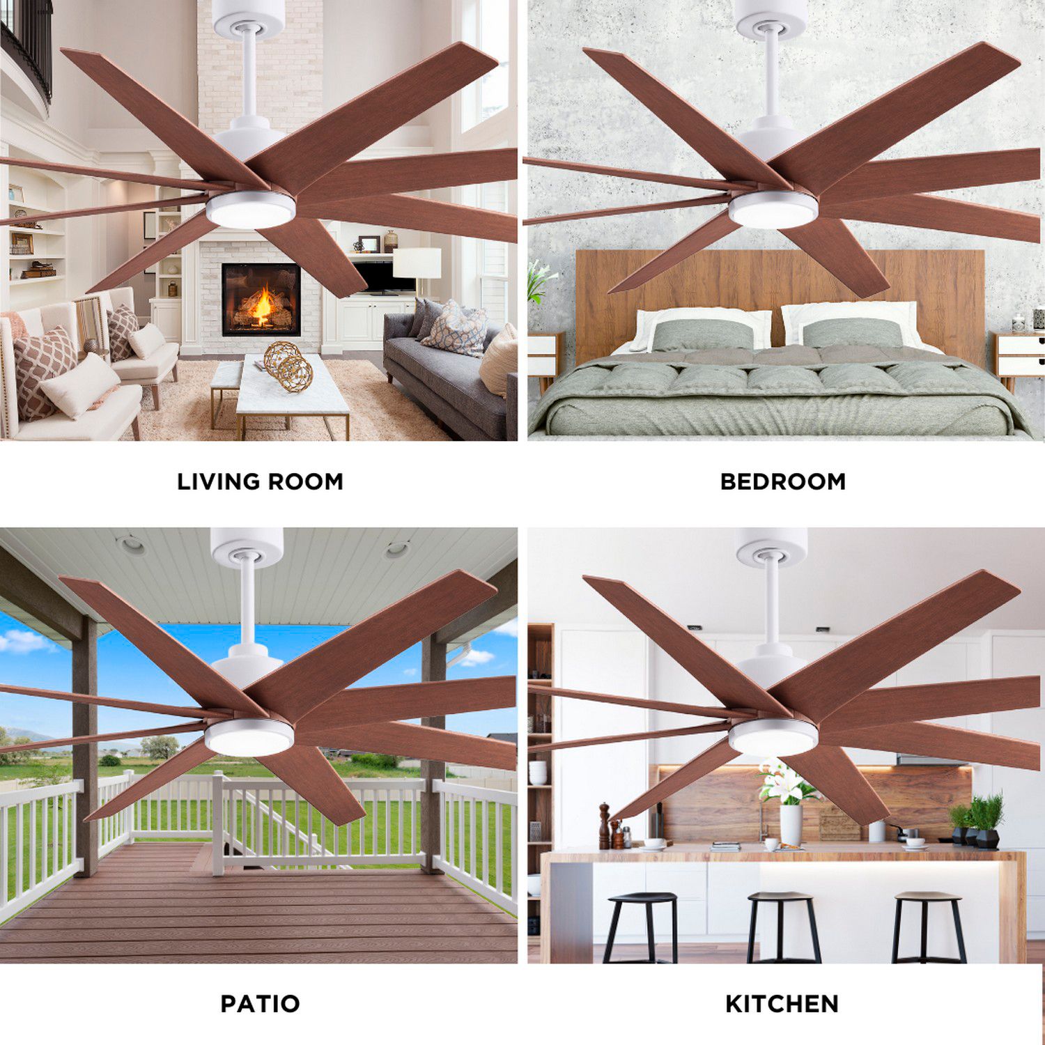 Ariella 64"W 8 Blade Matte White LED Ceiling Fan w/ Walnut Tone Blades