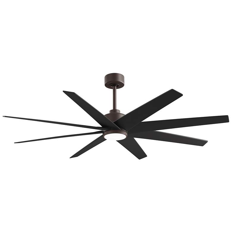 Image 1 Ariella 64"W 8 Blade Textured Bronze LED Ceiling Fan w/ Matte Black Bl