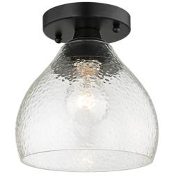 Ariella 7 3/8&quot; Wide Semi-Flush in Matte Black with Hammered Clear Glas
