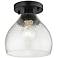 Ariella 7 3/8" Wide Semi-Flush in Matte Black with Hammered Clear Glas