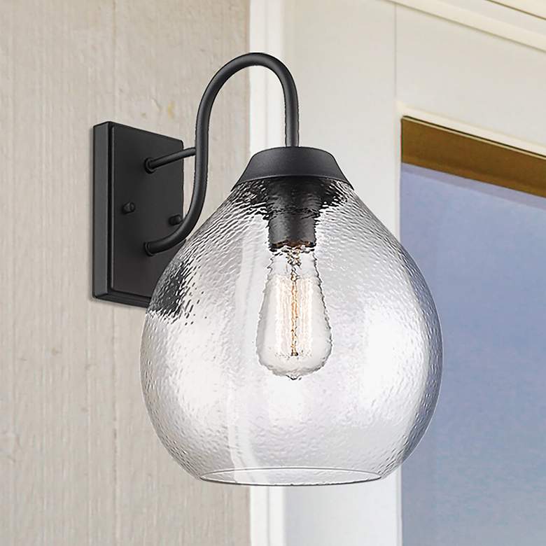 Image 2 Ariella Natural Black Outdoor Wall Light with Hammered Clear Glass