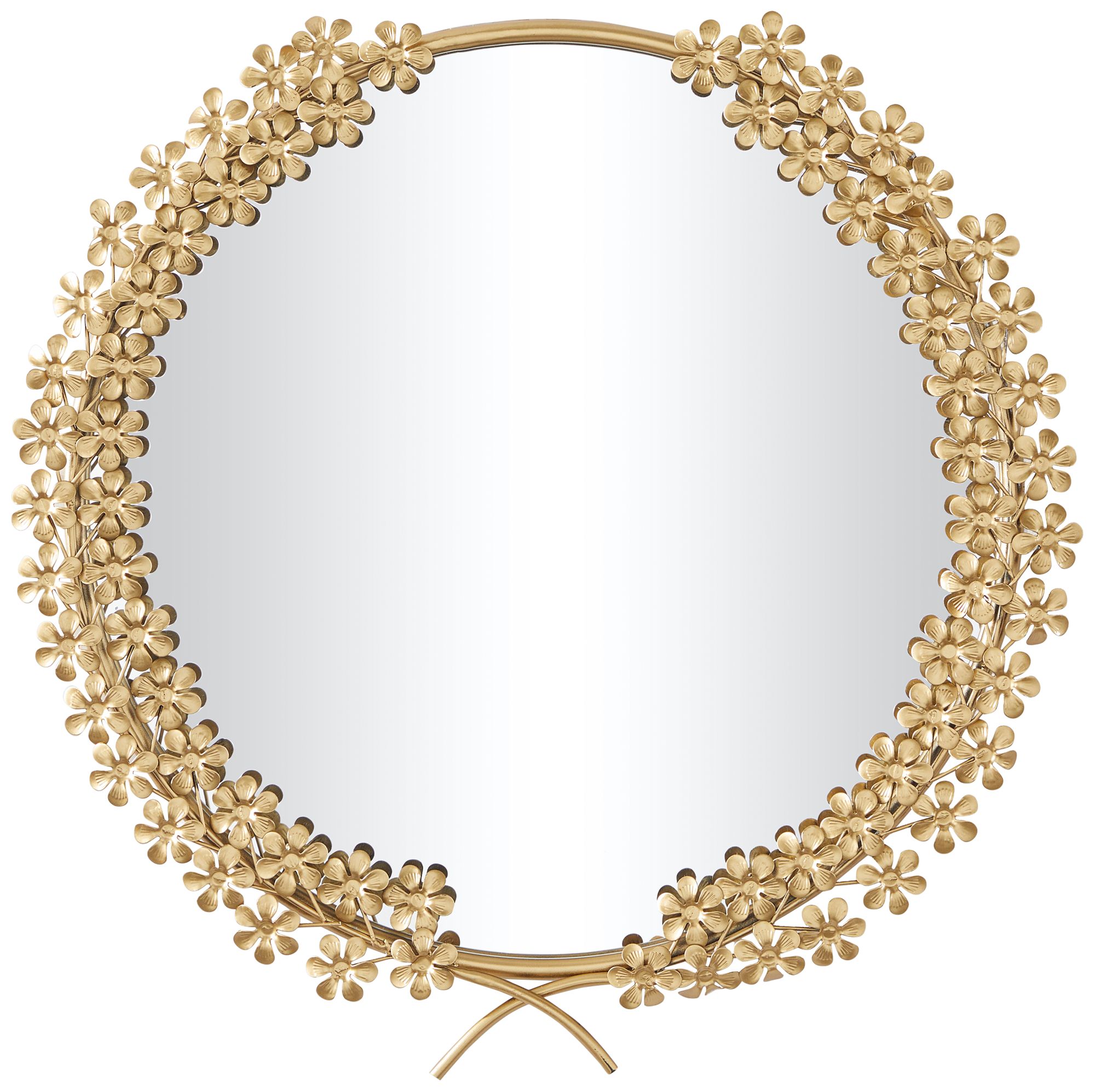 Image 2 Ariella Polished Gold 3D Floral Metal 22" Round Wall Mirror