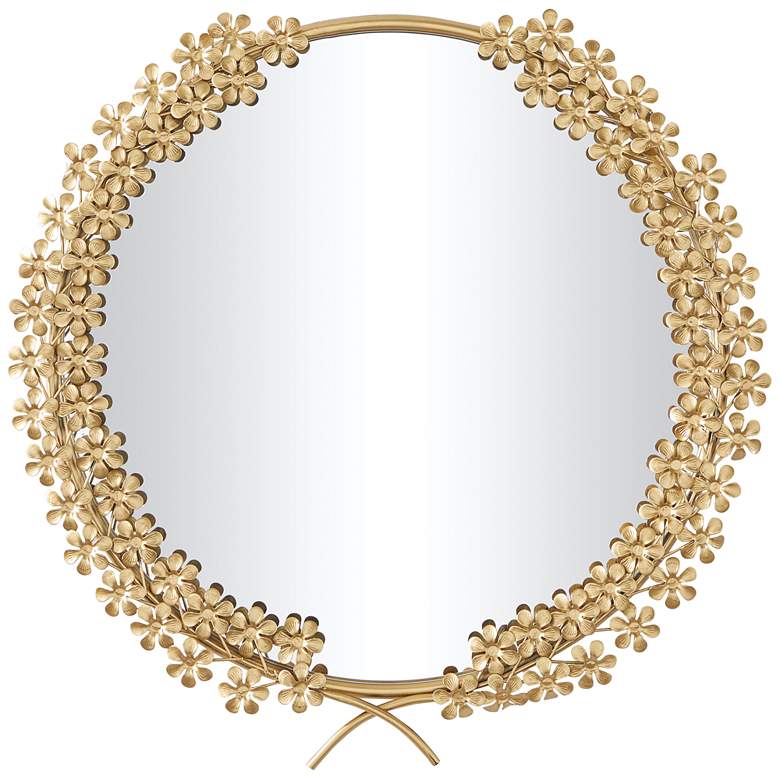 Image 2 Ariella Polished Gold 3D Floral Metal 22 inch Round Wall Mirror