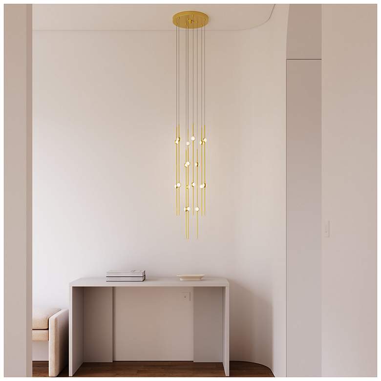 Image 3 Aries 11.5"W Round Brass 2700K Long White Shade LED Pendant more views