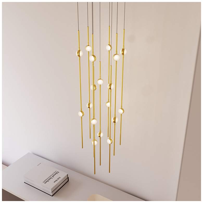 Image 4 Aries 11.5"W Round Brass 2700K Long White Shade LED Pendant more views