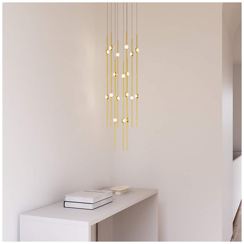 Image 3 Aries 11.5"W Round Brass 2700K Short White Shade LED Pendant more views