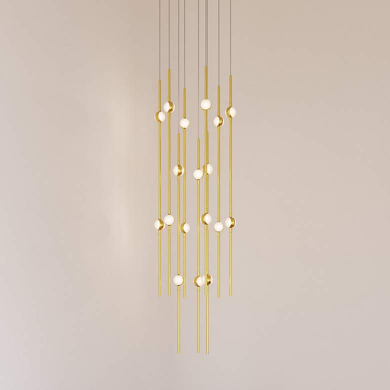 Image 1 Aries 11.5"W Round Brass 3000K Long White Shade LED Pendant