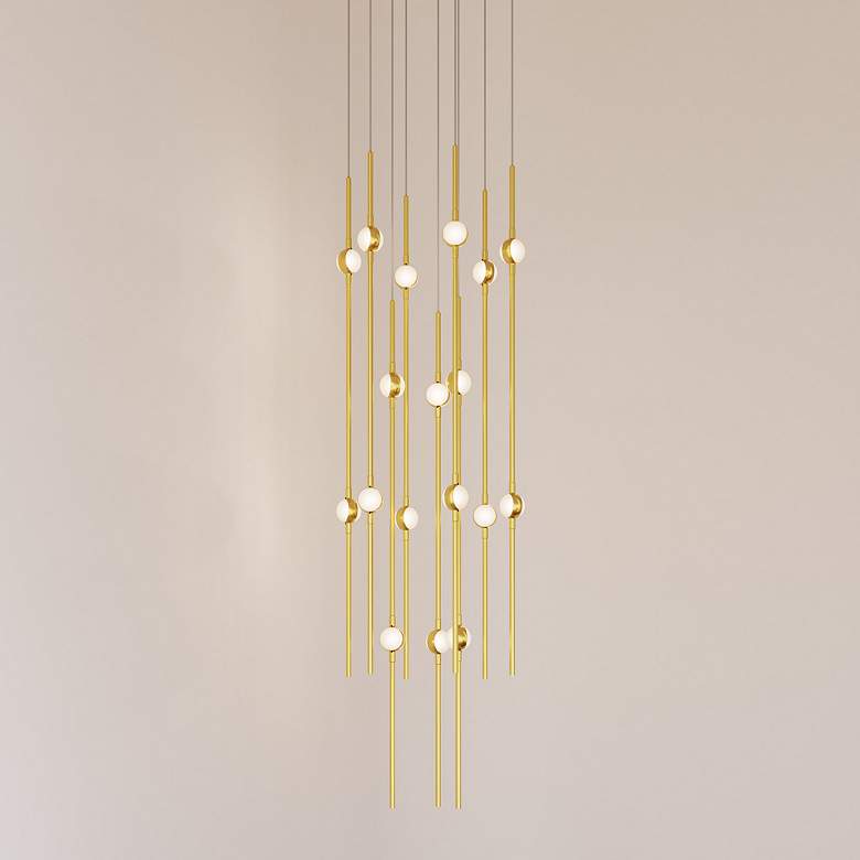 Image 1 Aries 11.5"W Round Brass 3000K Short White Shade LED Pendant