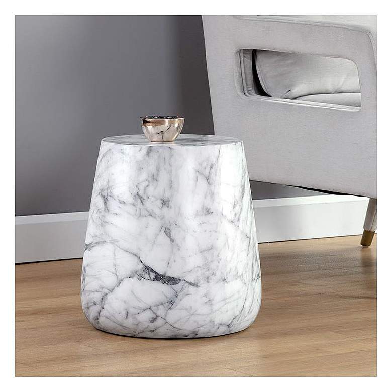 Image 1 Aries 15 1/2 inch Wide White Faux Marble Side Table