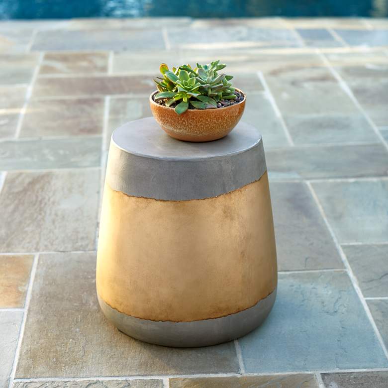 Image 2 Aries 16 1/4 inch High Gold Concrete Indoor-Outdoor Side Table